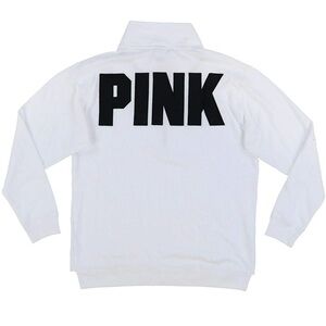 Pink Victoria Secret Sweatshirt Quarter Zip Pullover with Raw Edge Hem White
